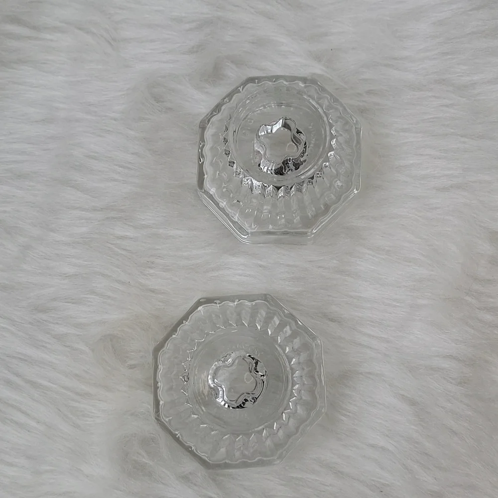 SET‎ OF TWO Clear Crystal Like Glass Dinner Romantic Taper Candlestick Holders